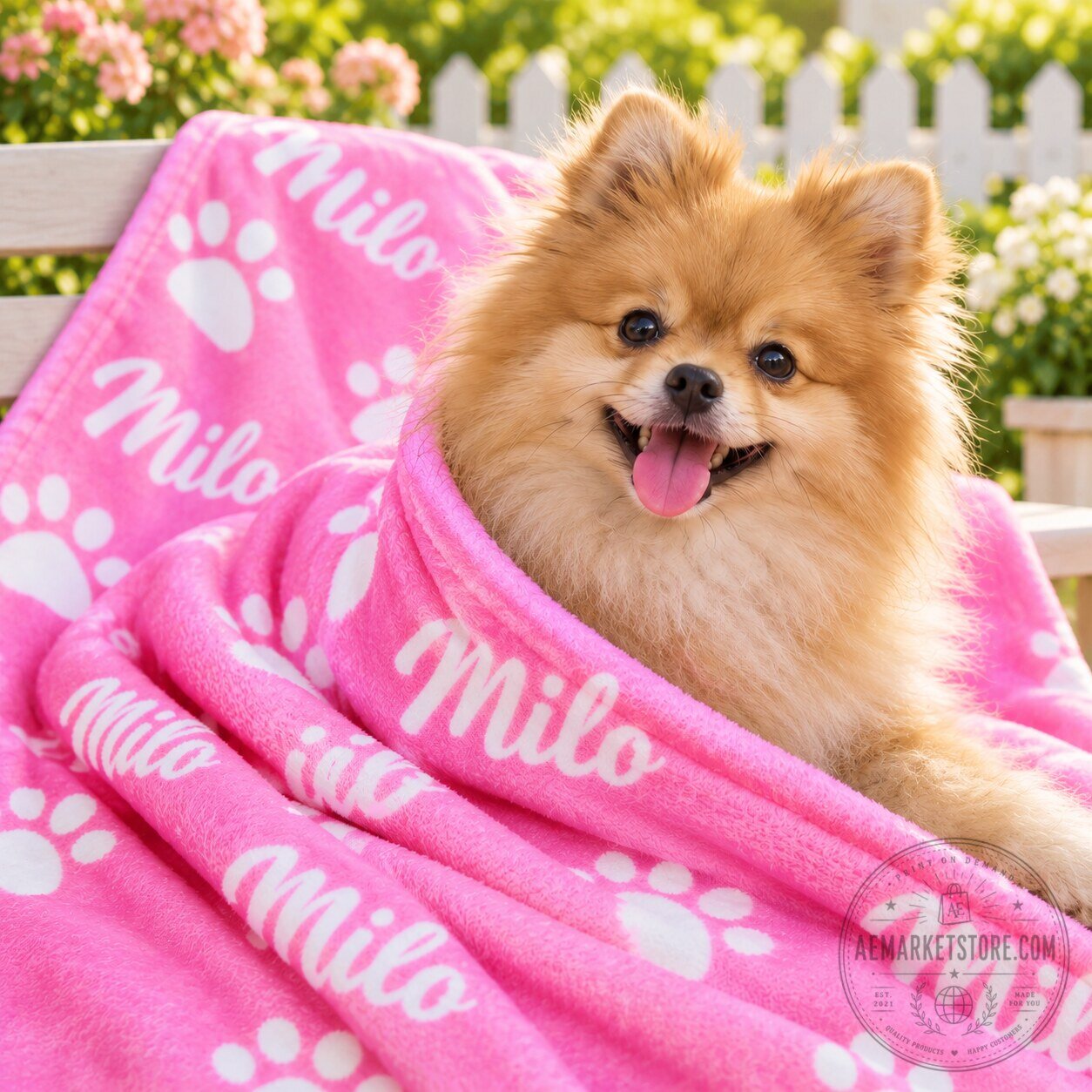 Personalized Pet Blanket Custom Name And Paws Pink Fleece Soft